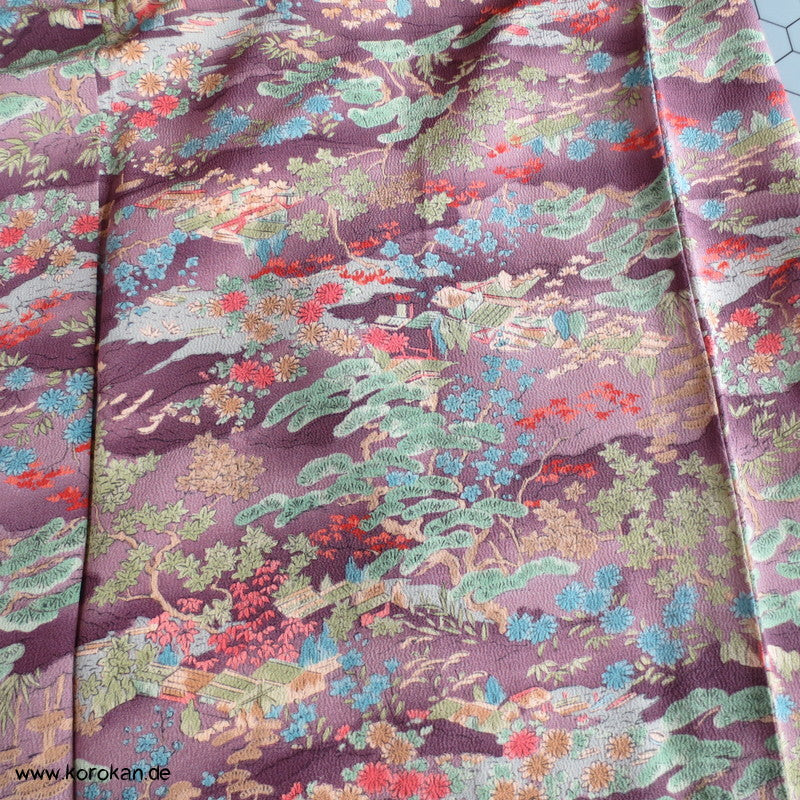 gedruckte Landschaft Seidencrepe Komon Kimono