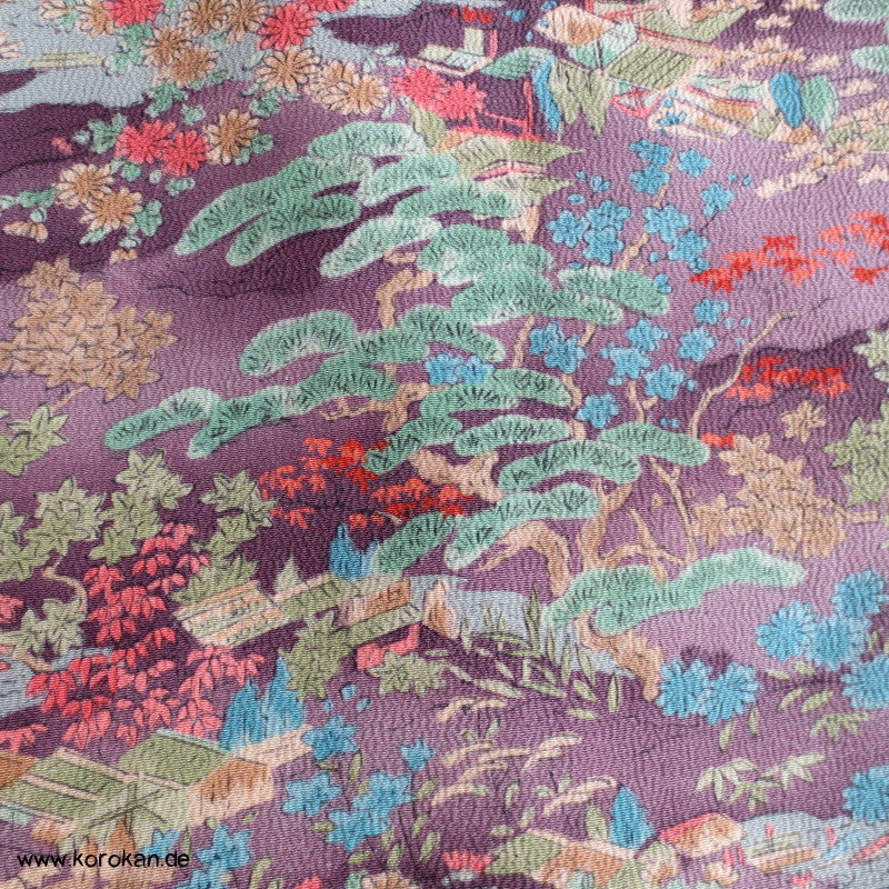 gedruckte Landschaft Seidencrepe Komon Kimono