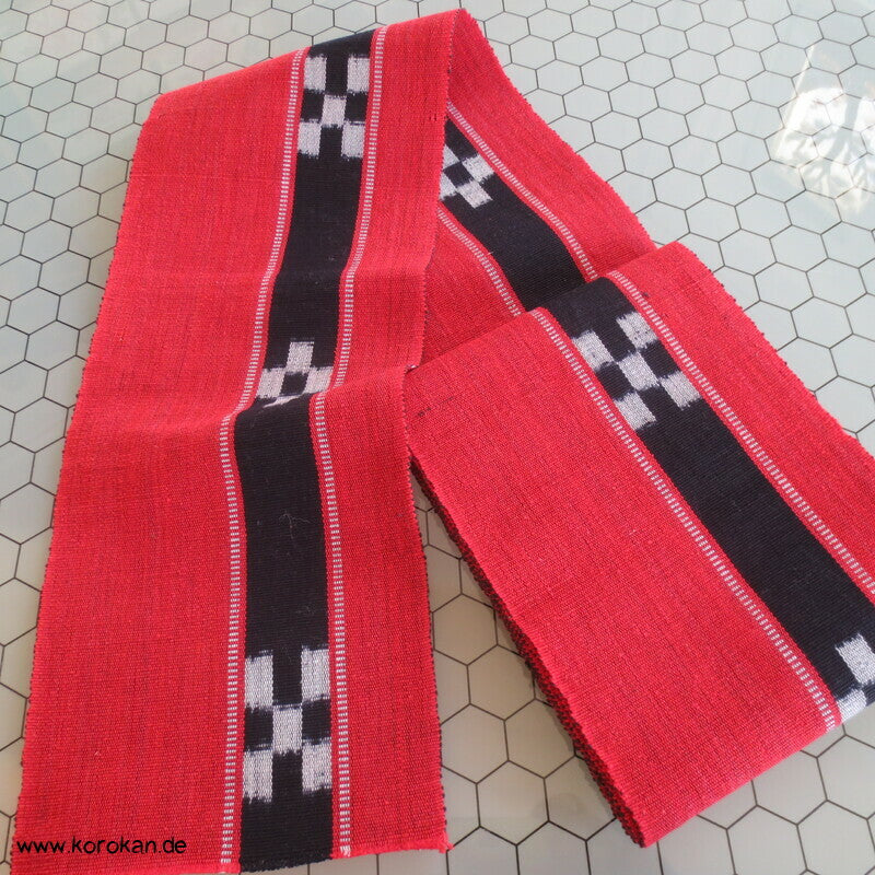 Han Haba Kimono Gürtel schwarz weiß rot Kasuri Streifen