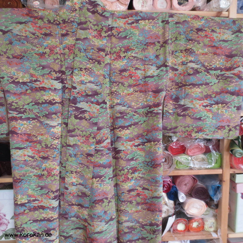 gedruckte Landschaft Seidencrepe Komon Kimono