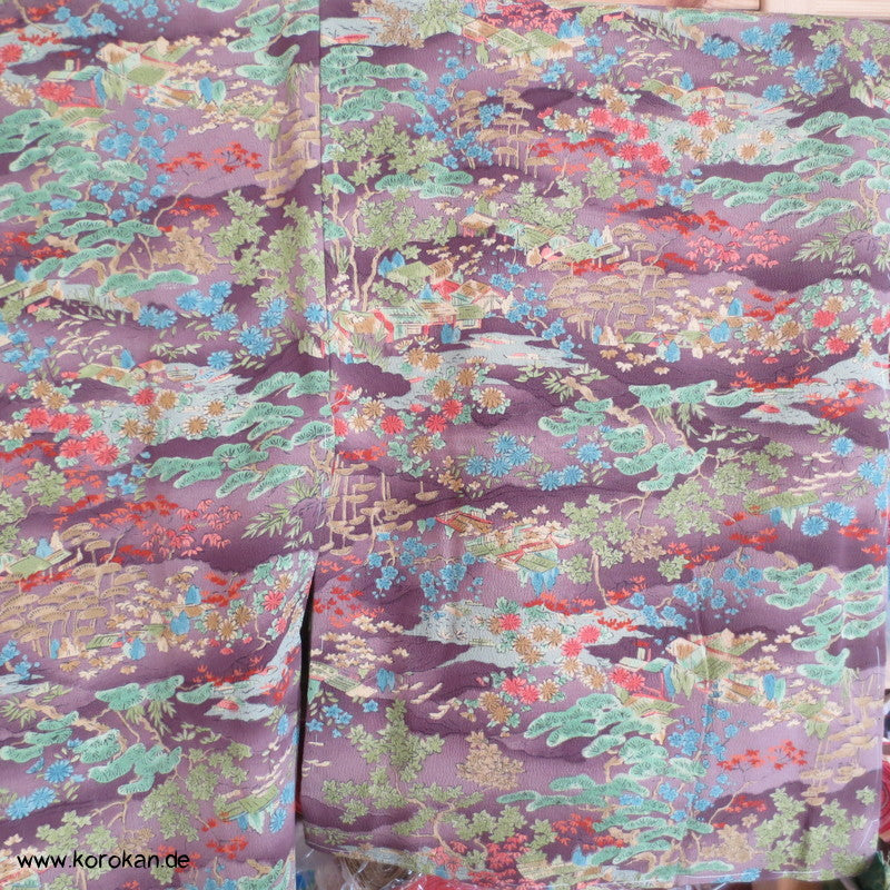 gedruckte Landschaft Seidencrepe Komon Kimono