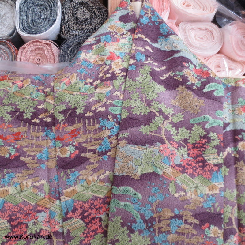gedruckte Landschaft Seidencrepe Komon Kimono