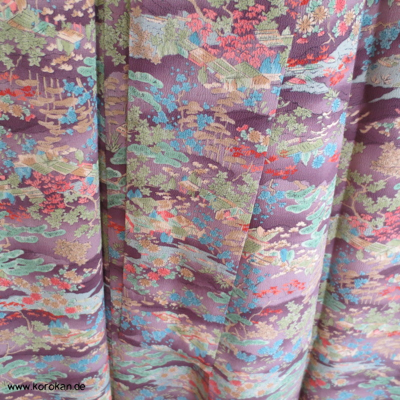 gedruckte Landschaft Seidencrepe Komon Kimono