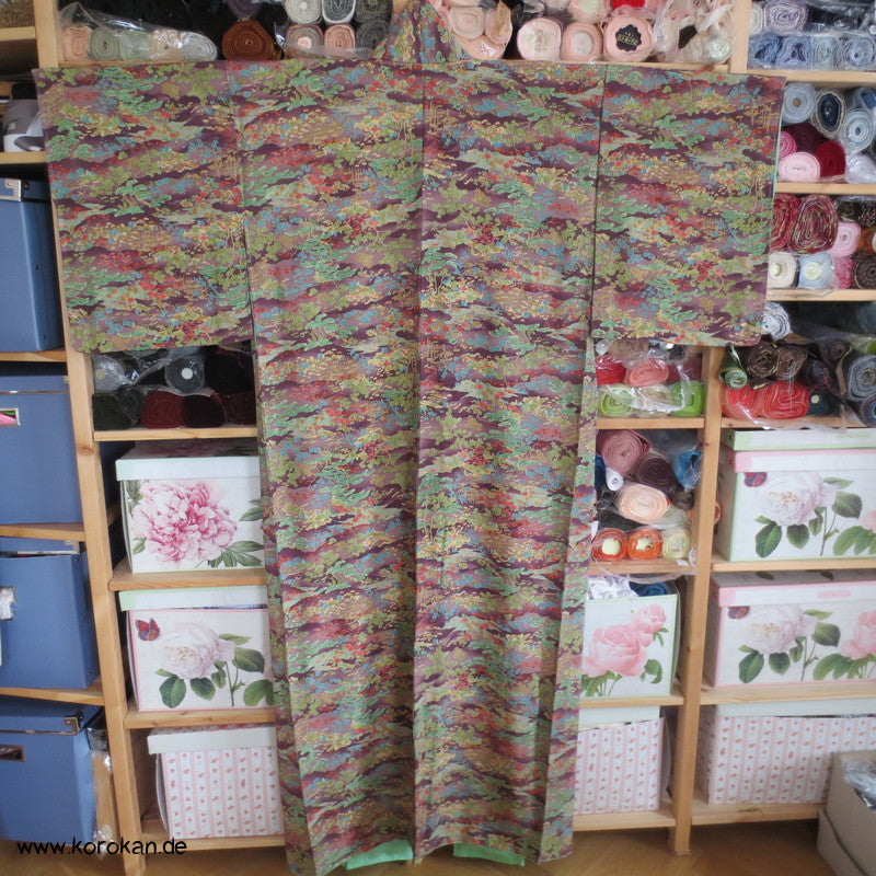 gedruckte Landschaft Seidencrepe Komon Kimono