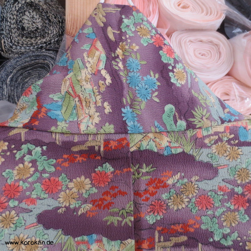 gedruckte Landschaft Seidencrepe Komon Kimono