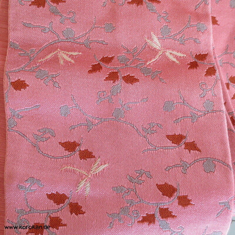 japanischer Han Haba Kimono Gürtel rosa mit Zweigen und Libellen