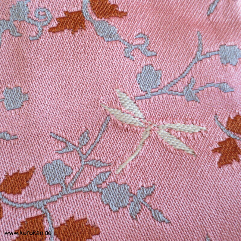 japanischer Han Haba Kimono Gürtel rosa mit Zweigen und Libellen