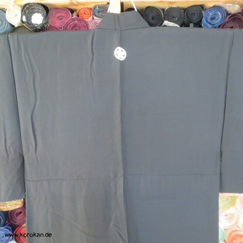 Montsuki, schwarzer Habutai, blaues Baumwollfutter