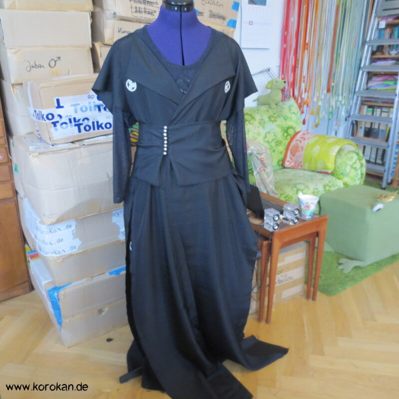 schwarze Mofuku Kimono Seide Abendkleid