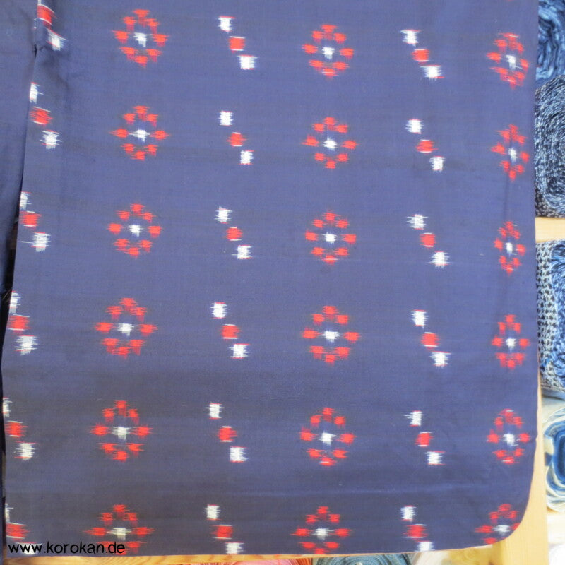 blau - weiß - rot geometrischer Hitoe Meisen Seiden Kimono