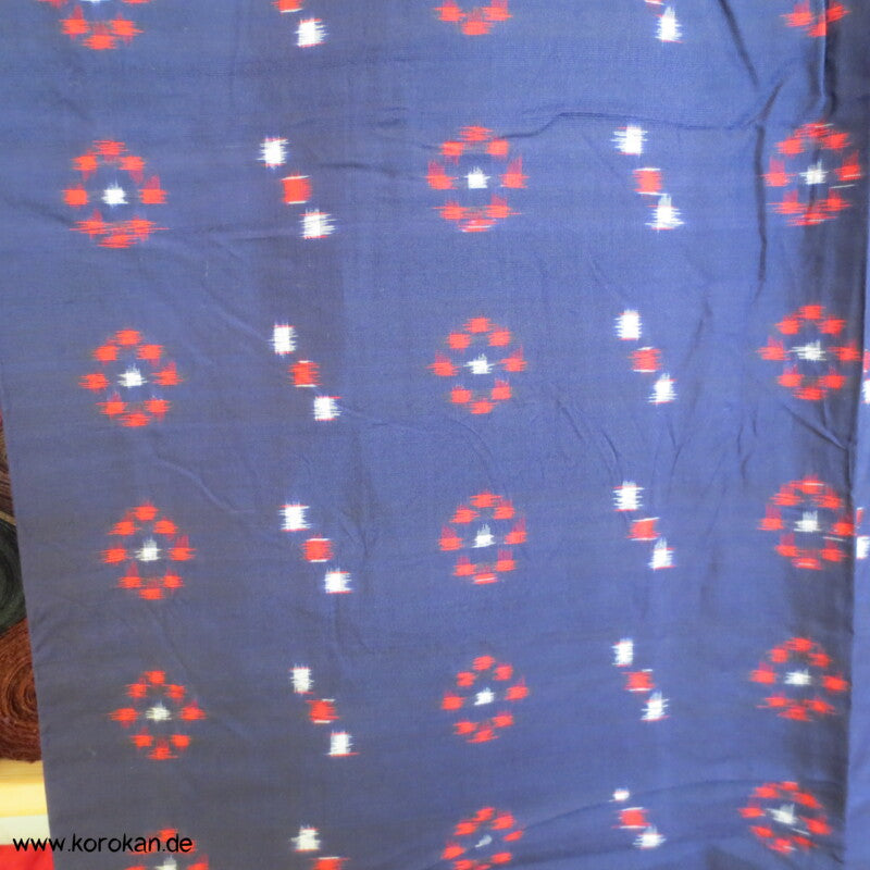 blau - weiß - rot geometrischer Hitoe Meisen Seiden Kimono