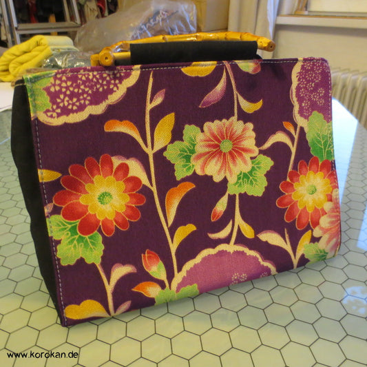 nagelneue Kimono Stoff Handtasche mit Bambushenkeln