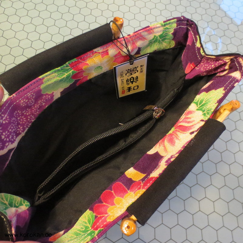 nagelneue Kimono Stoff Handtasche mit Bambushenkeln