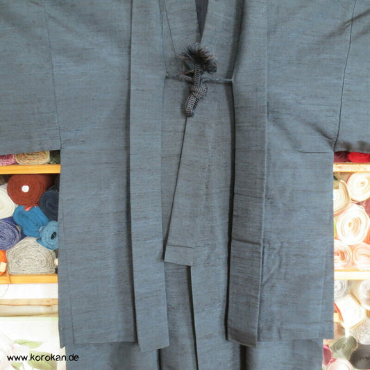 Männer Kimono + Haori + Himo Fushi Tsumugi Seiden Ensemble