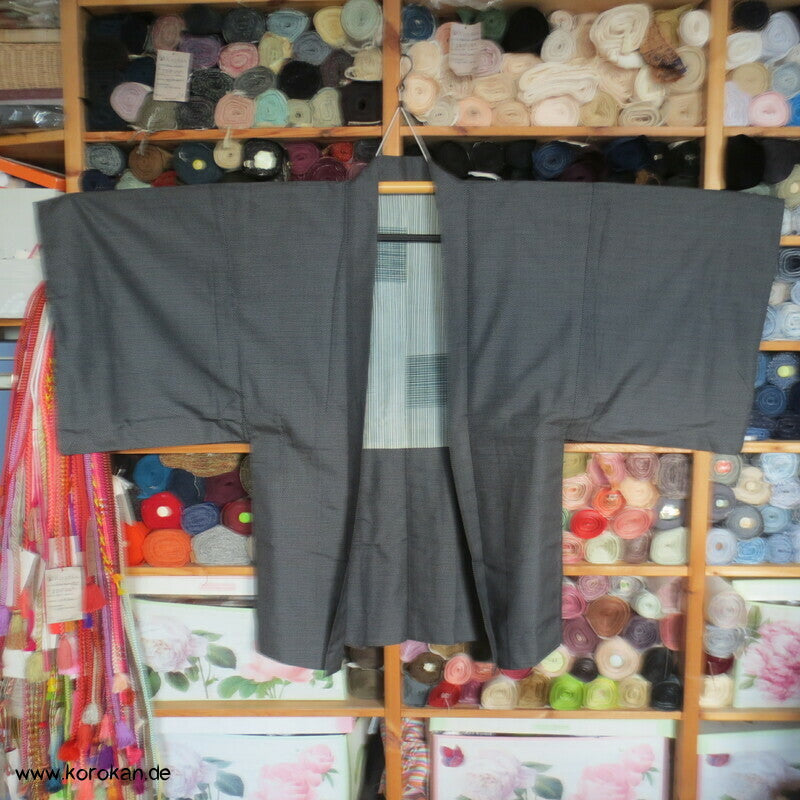schwarz weiß Mini Karo Haori Jacke Tsumugi Seide