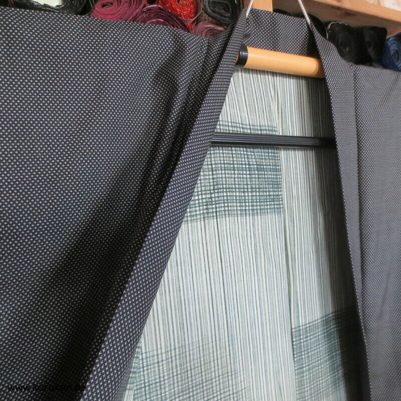 schwarz weiß Mini Karo Haori Jacke Tsumugi Seide