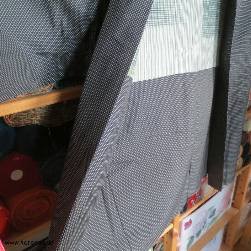 schwarz weiß Mini Karo Haori Jacke Tsumugi Seide
