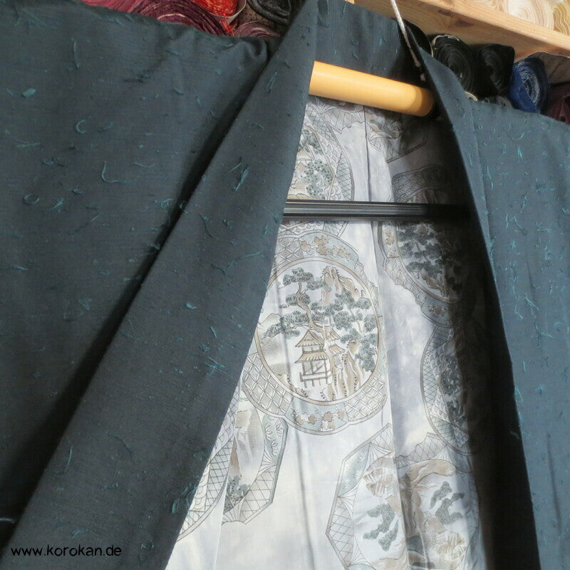 Fushi Tsumugi Seiden Haori Männer Kimono Jacke, Bildspiegelfutter