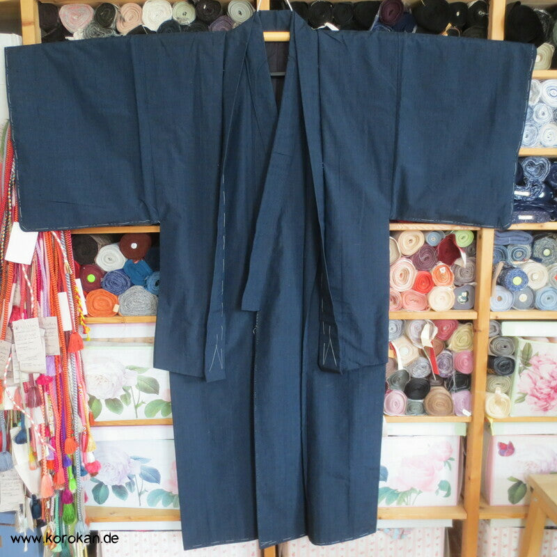 grob gewebtes Ensemble aus Kimono und Haori, blau meliert