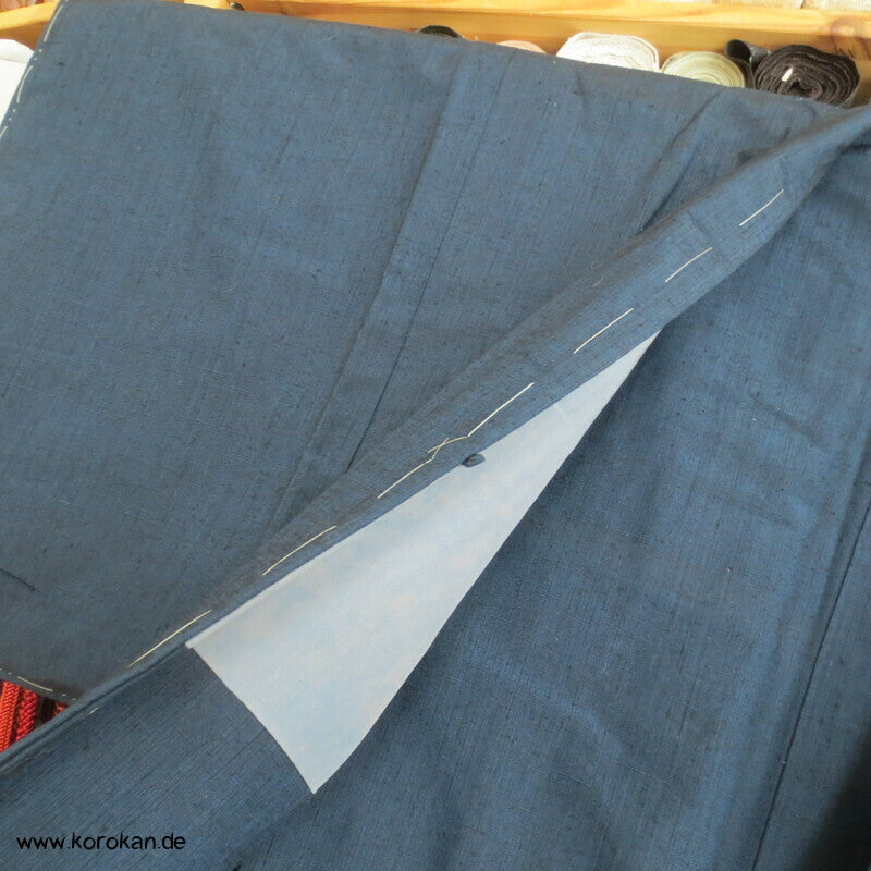 grob gewebtes Ensemble aus Kimono und Haori, blau meliert