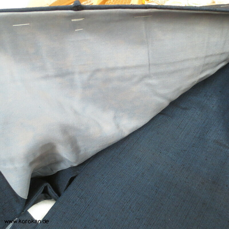 grob gewebtes Ensemble aus Kimono und Haori, blau meliert