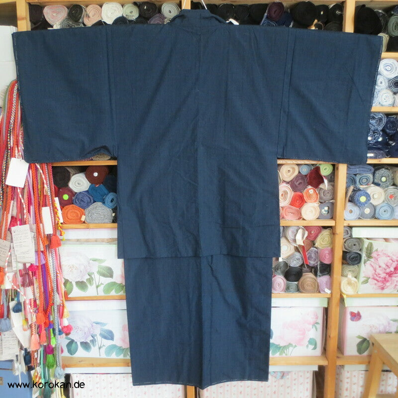 grob gewebtes Ensemble aus Kimono und Haori, blau meliert
