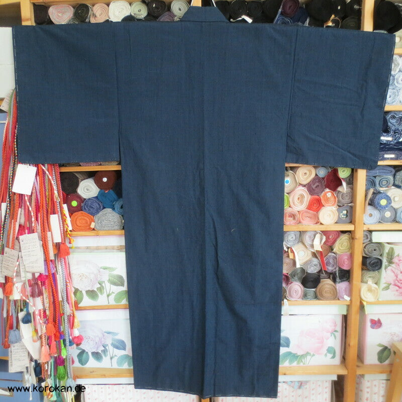 grob gewebtes Ensemble aus Kimono und Haori, blau meliert