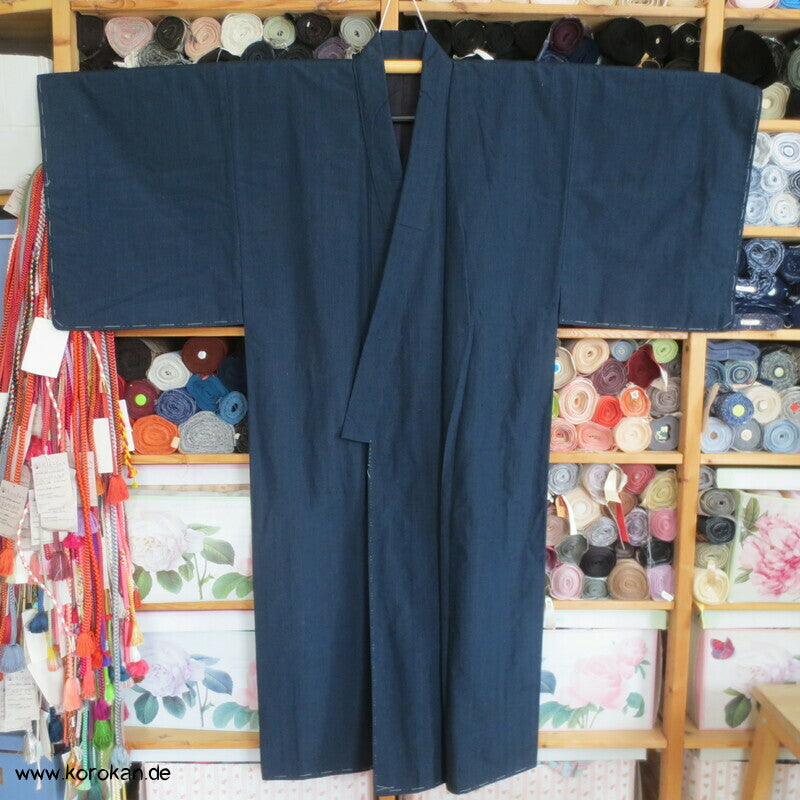 grob gewebtes Ensemble aus Kimono und Haori, blau meliert