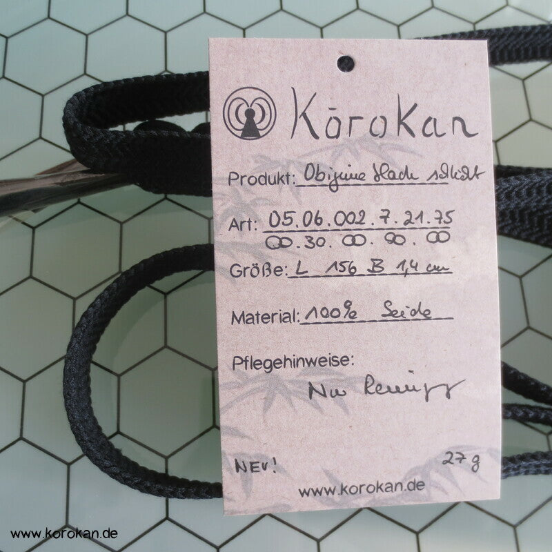 schwarz, schlicht, Vintage Obijime, Seide, unbenutzt