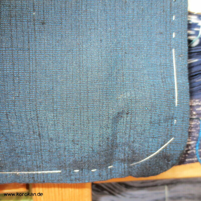 grob gewebtes Ensemble aus Kimono und Haori, blau meliert