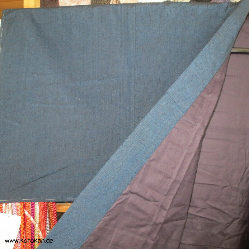grob gewebtes Ensemble aus Kimono und Haori, blau meliert