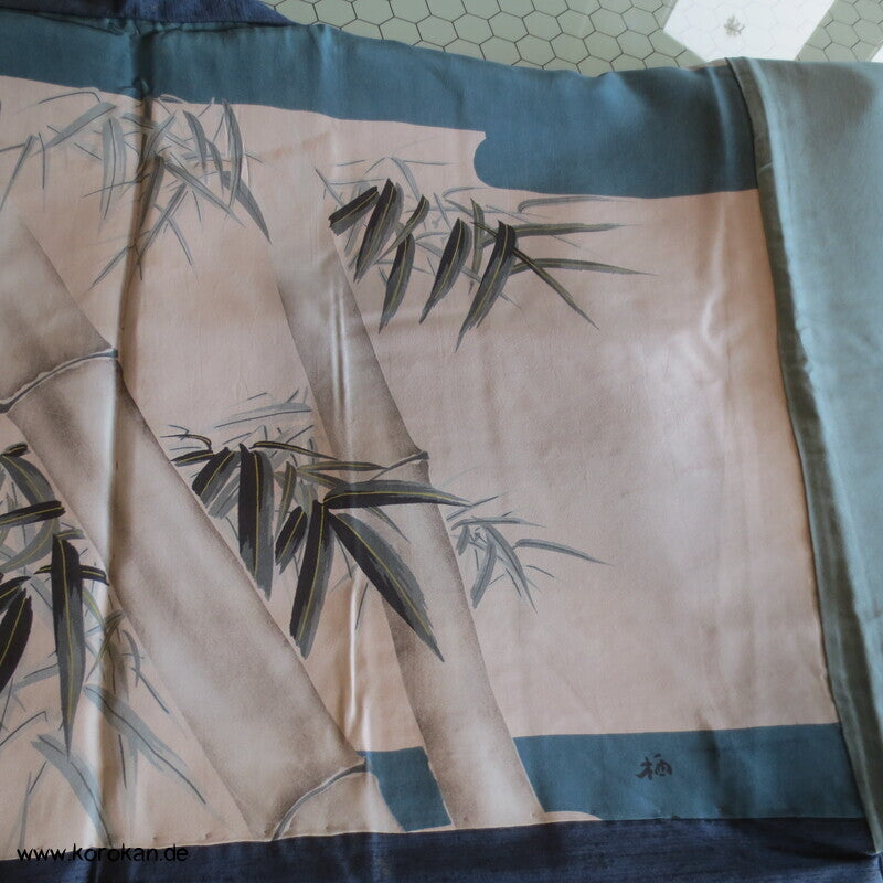 Spatz im Bambus gemaltes Futter, Haori Tsumugi Seide Kimono Jacke