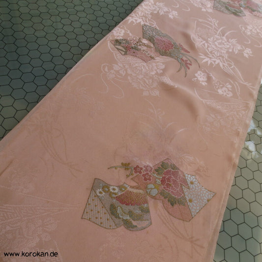 Blütenfächer blush mit Golddruck Kimono Fächer Seidendamast