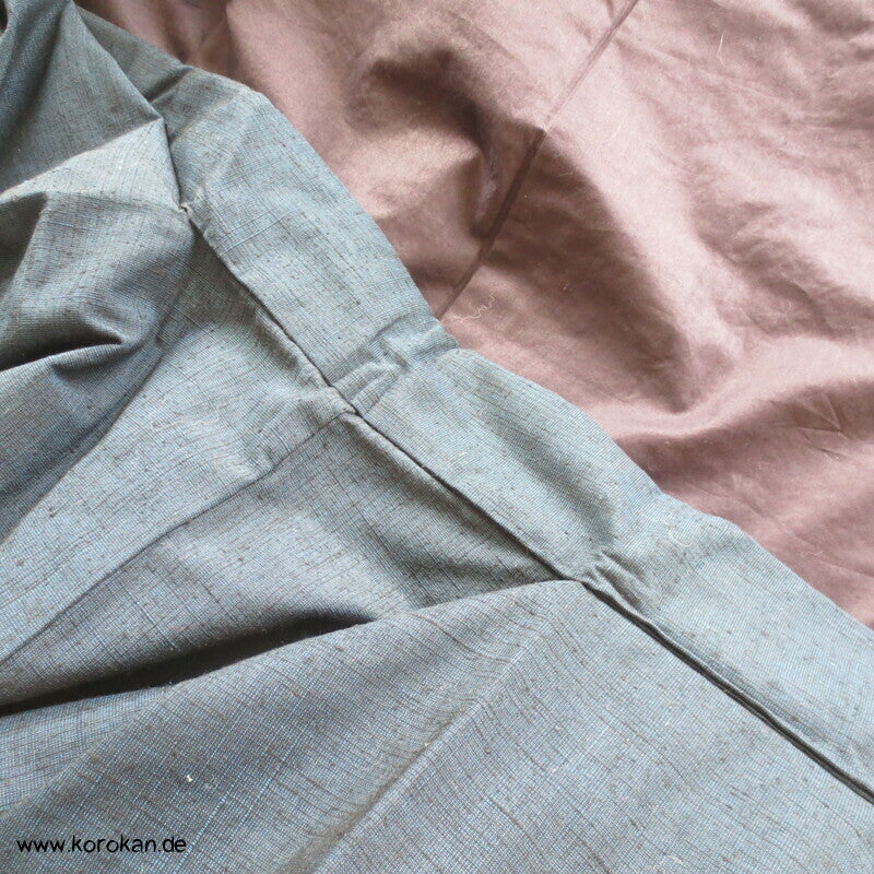 grob gewebtes Ensemble aus Kimono und Haori, blau meliert