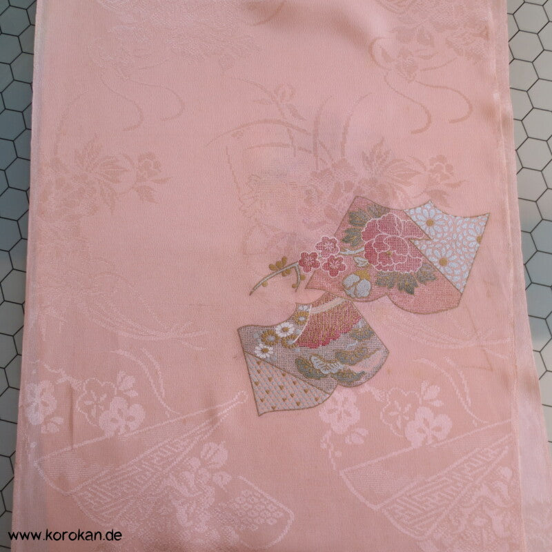 Blütenfächer blush mit Golddruck Kimono Seidendamast