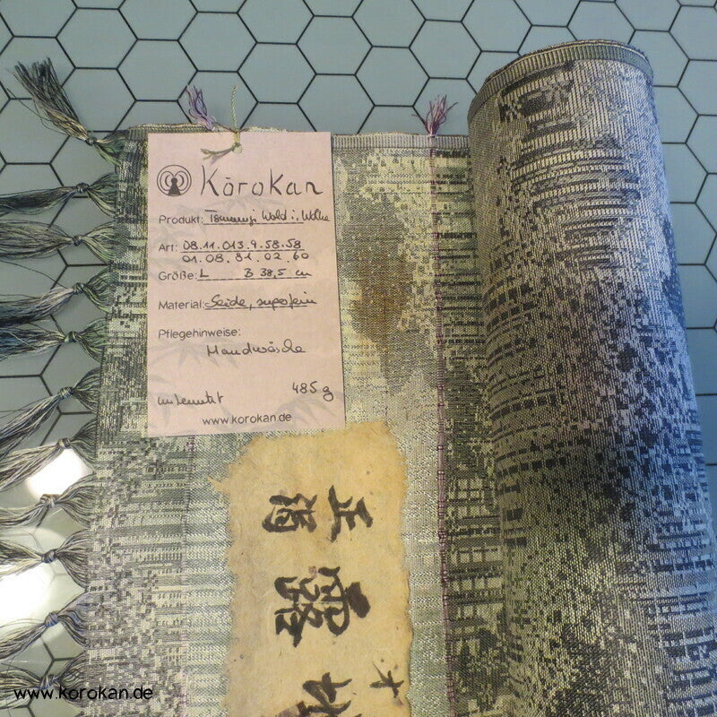 Stoffrolle Wolkenwald Jacquard graugrün Kimono Tanmono