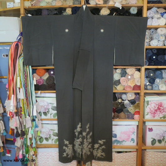 Bambus auf schiefergrauer Crepe Seide Iro Tomesode Kimono