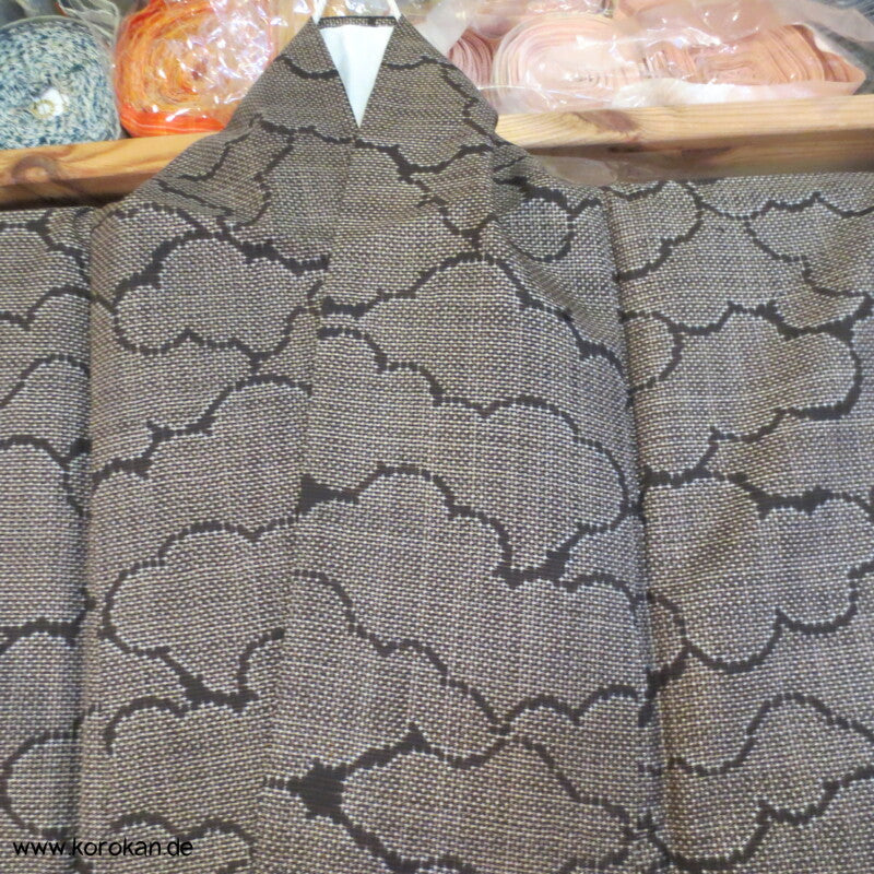 Wolken sand - schwarz Kasuri Tsumugi Seiden Kimono