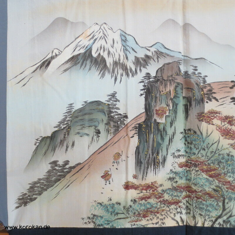 grob gewebtes Ensemble aus Kimono und Haori, blau meliert