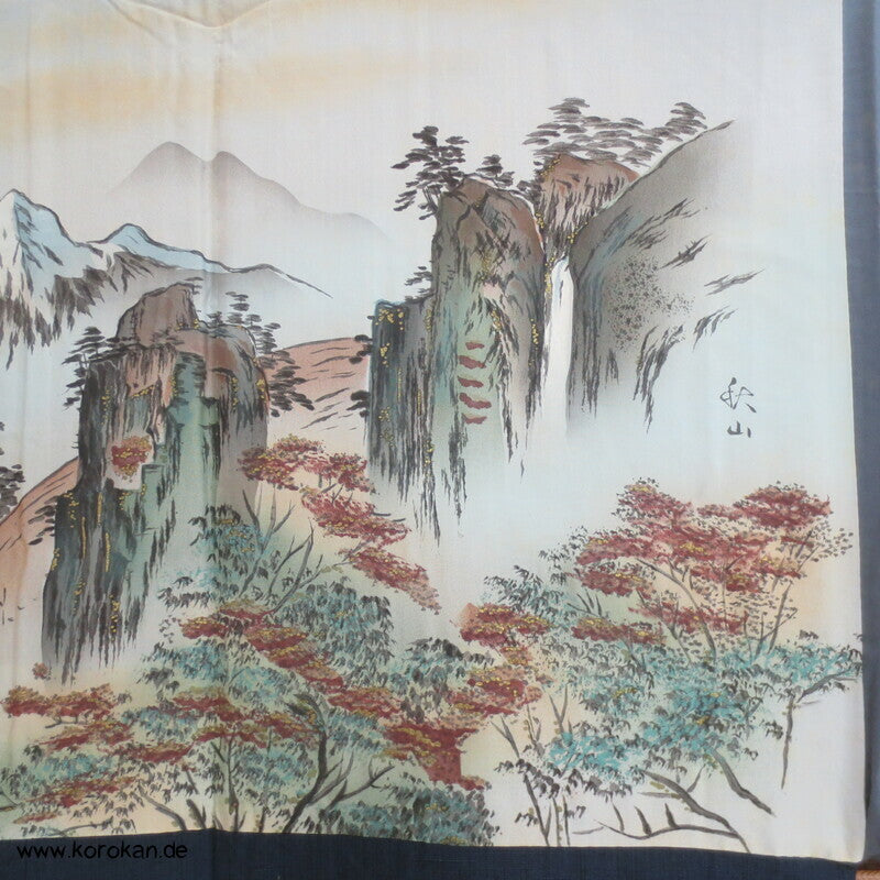 grob gewebtes Ensemble aus Kimono und Haori, blau meliert