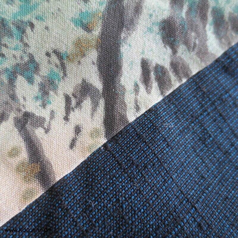 grob gewebtes Ensemble aus Kimono und Haori, blau meliert