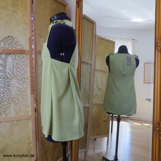 Kimono Seiden Top, grüner melierter Damast, Bindeträger