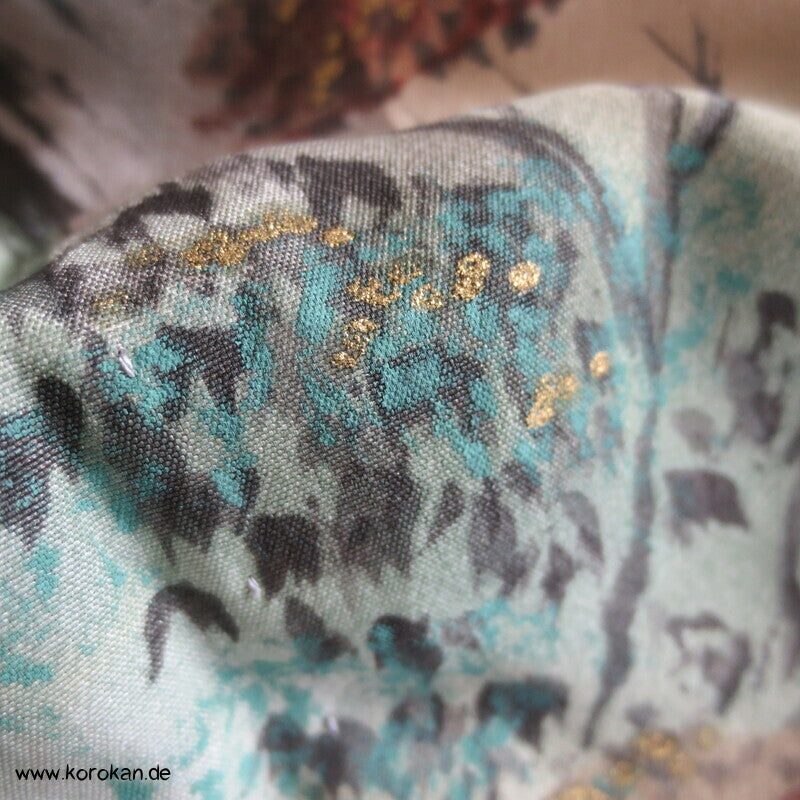 grob gewebtes Ensemble aus Kimono und Haori, blau meliert