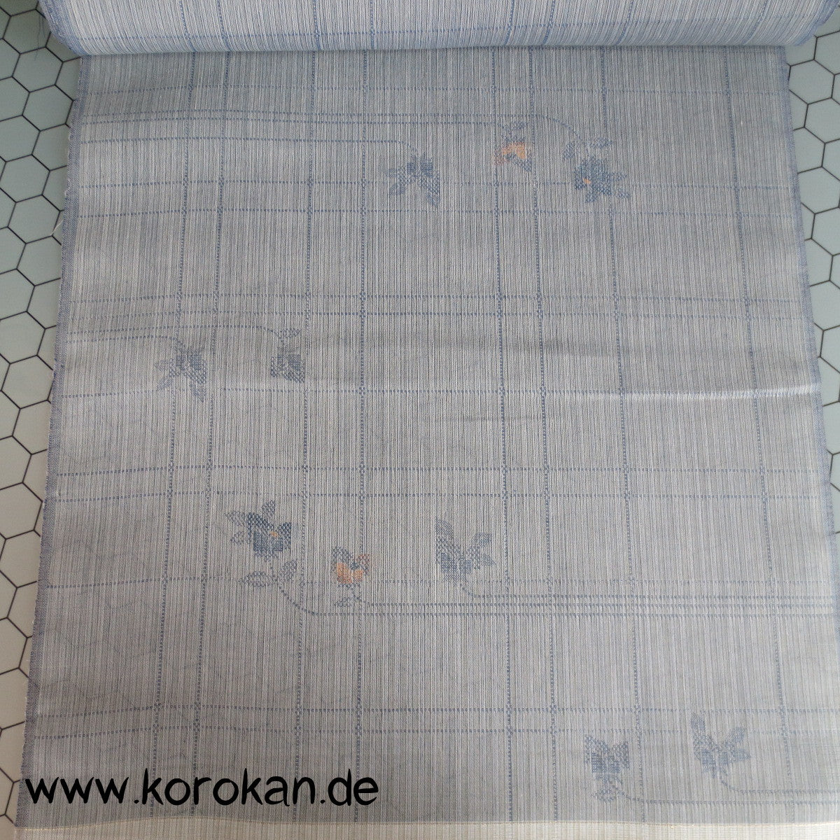 Blüten Überkaro Jacquard Decoupé Kimono Stoff, Seide Mischgewebe