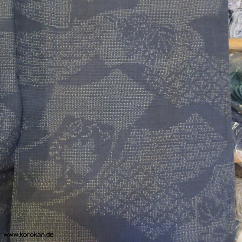 blaugraue Fächer Kasuri Tsumugi Seiden Kimono