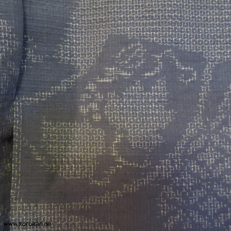 blaugraue Fächer Kasuri Tsumugi Seiden Kimono