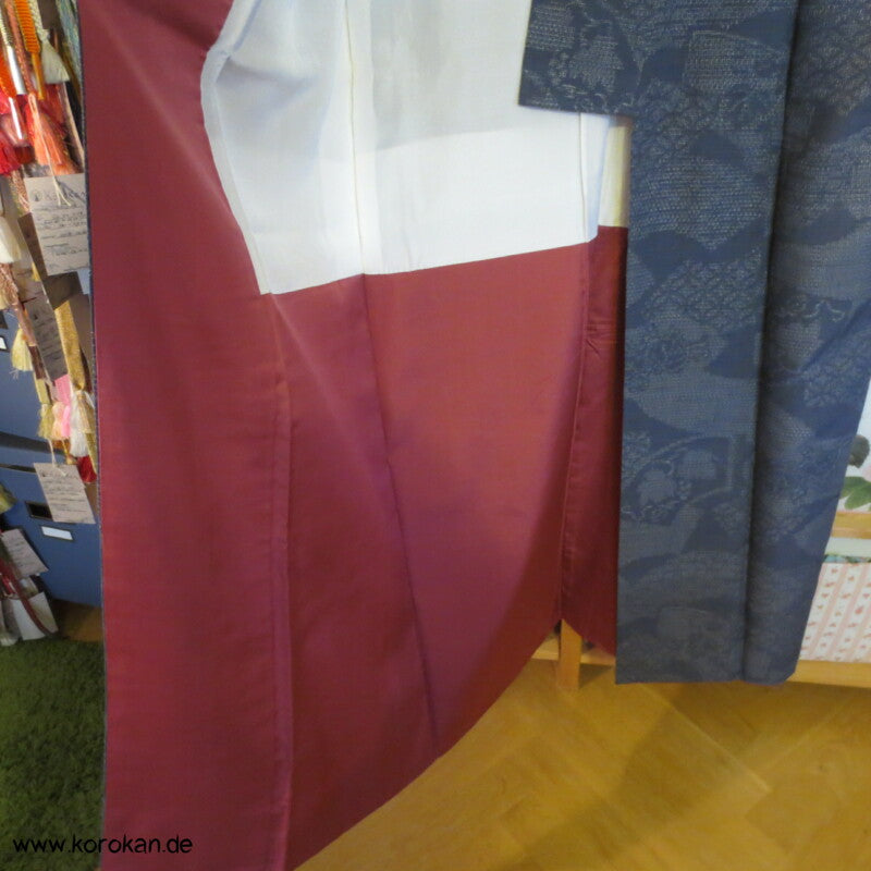 blaugraue Fächer Kasuri Tsumugi Seiden Kimono