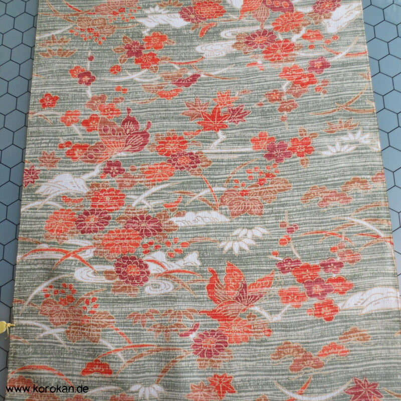 Gräser Blüten Schmetterlinge Polyester Kimono Krepp