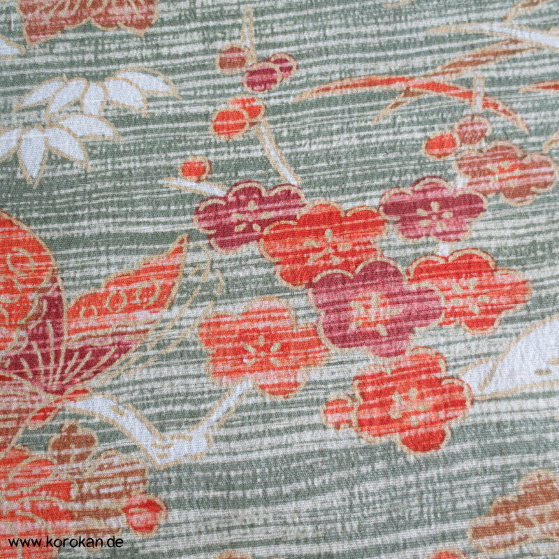Gräser Blüten Schmetterlinge Polyester Kimono Krepp