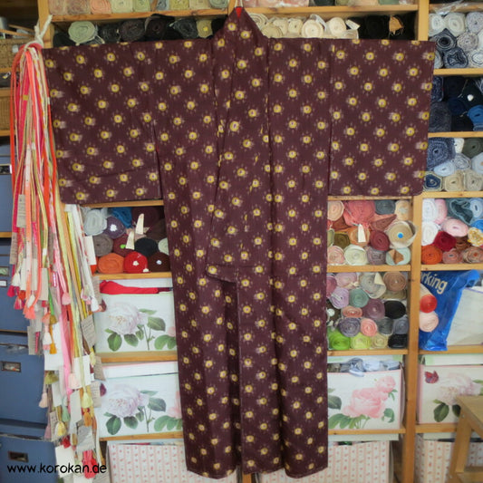 Japan Art Deco Avocado auf Aubergine Meisen Seiden Kimono